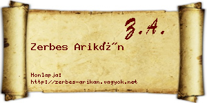 Zerbes Arikán névjegykártya